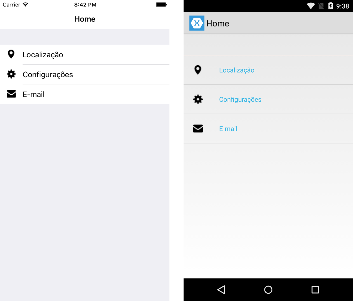 Default rendering on iOS and custom renderer on Android.