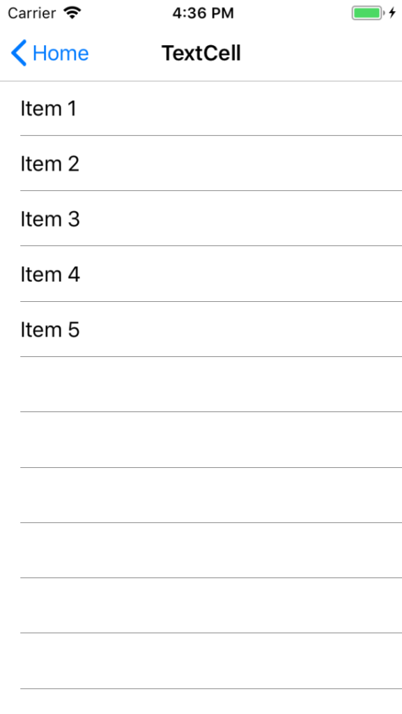 ListView usando TextCell em cada item