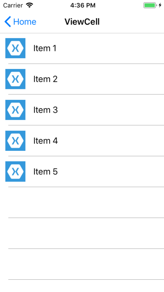 ListView usando ViewCell em cada item