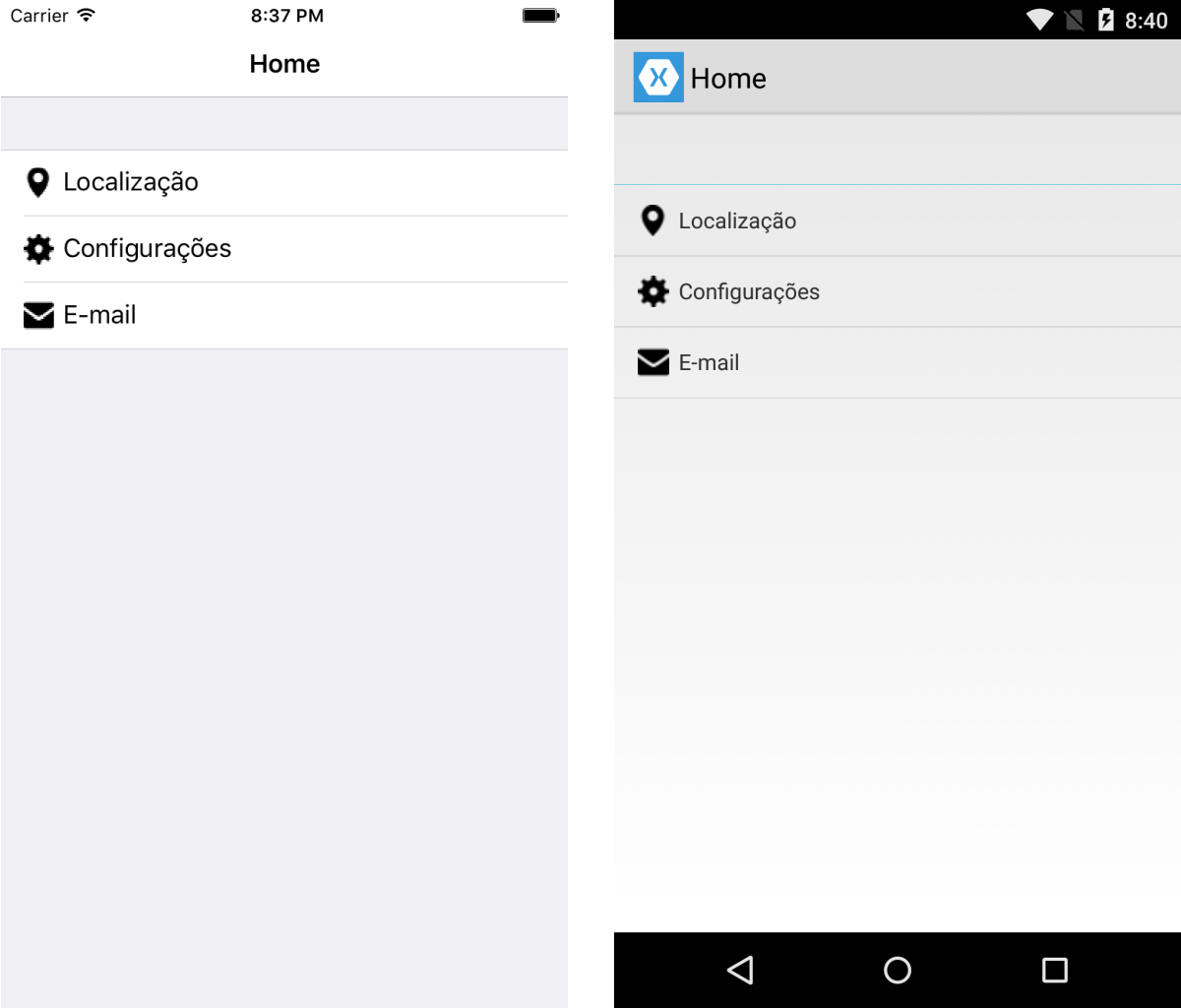ViewCell rendering on iOS and Android.